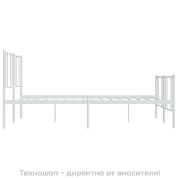 Метална рамка за легло с горна и долна табла, бяла, 200x200 см