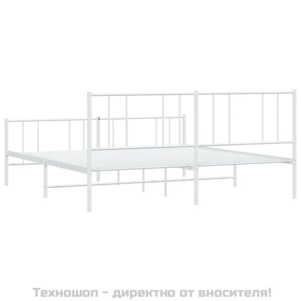 Метална рамка за легло с горна и долна табла, бяла, 200x200 см
