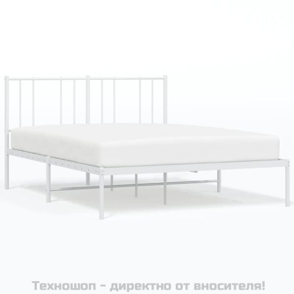 Метална рамка за легло с горна табла, бяла, 140x200 см