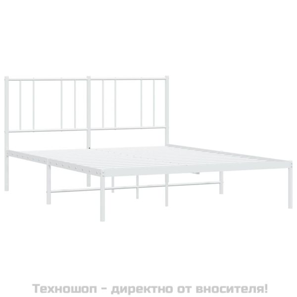 Метална рамка за легло с горна табла, бяла, 140x200 см