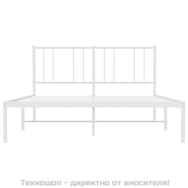 Метална рамка за легло с горна табла, бяла, 140x200 см