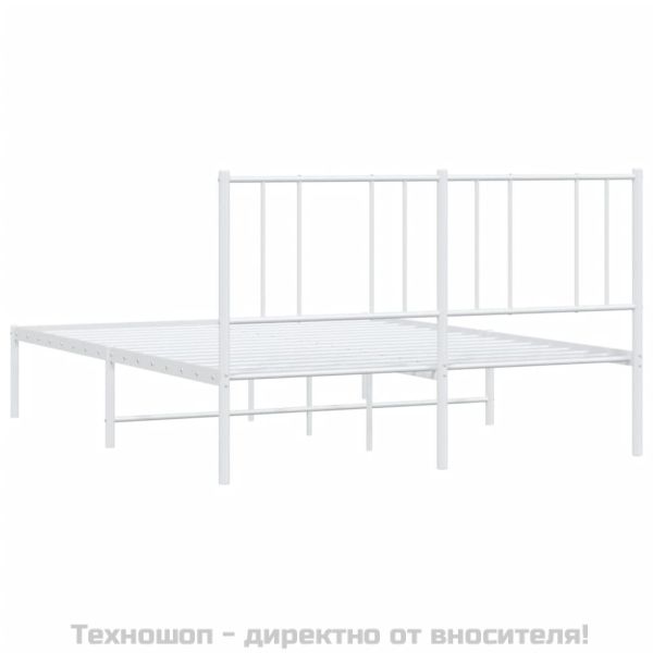 Метална рамка за легло с горна табла, бяла, 140x200 см