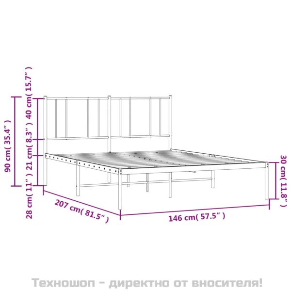 Метална рамка за легло с горна табла, бяла, 140x200 см