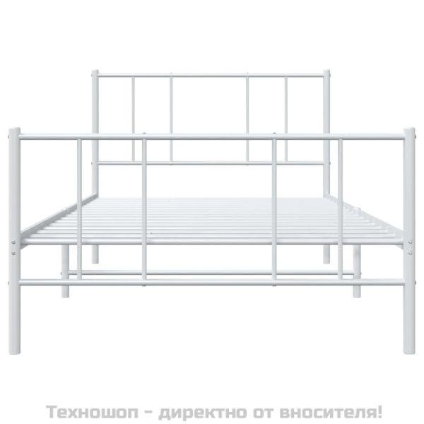 Метална рамка за легло с горна и долна табла, бяла, 90x200 см