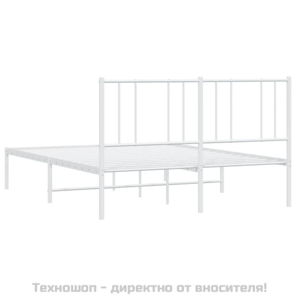 Метална рамка за легло с горна табла, бяла, 120x190 см