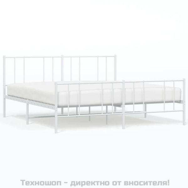 Метална рамка за легло с горна и долна табла, бяла, 180x200 см