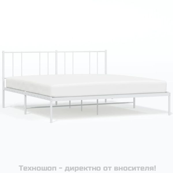 Метална рамка за легло с горна табла, бяла, 180x200 см