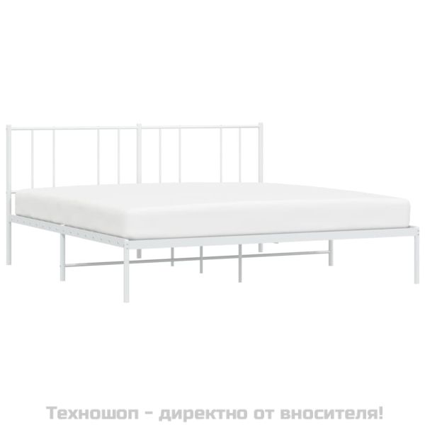 Метална рамка за легло с горна табла, бяла, 180x200 см