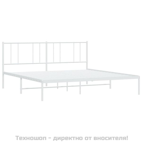 Метална рамка за легло с горна табла, бяла, 180x200 см