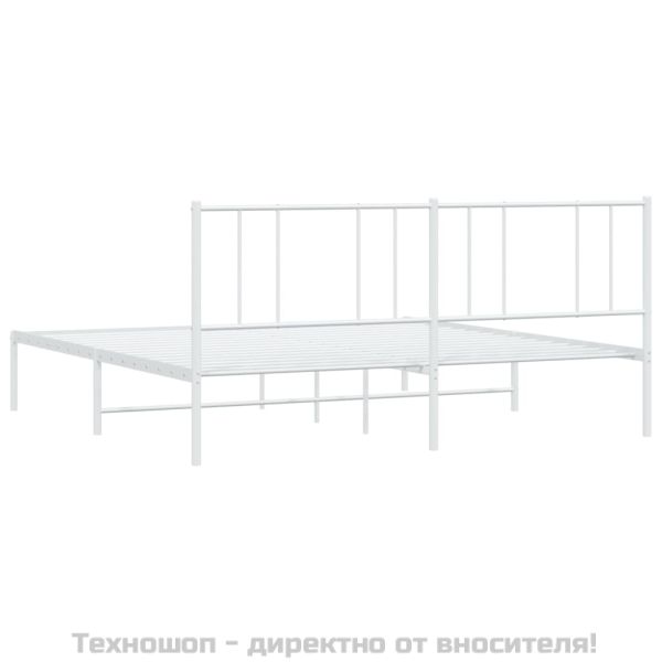 Метална рамка за легло с горна табла, бяла, 180x200 см