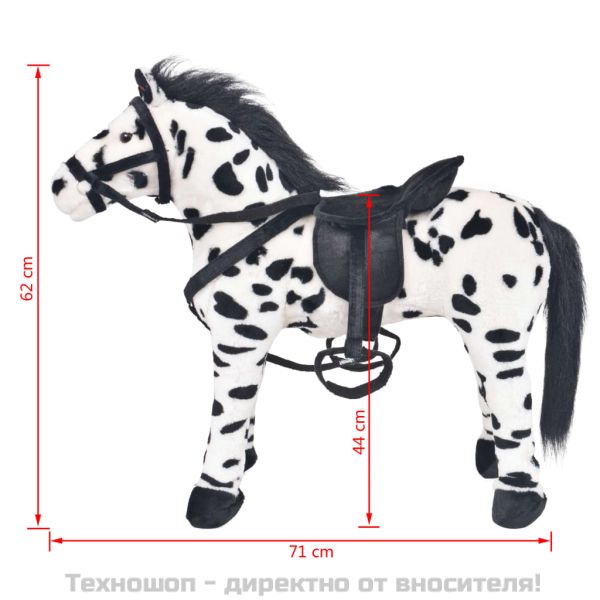 Плюшено детско конче за яздене, черно и бяло, XXL