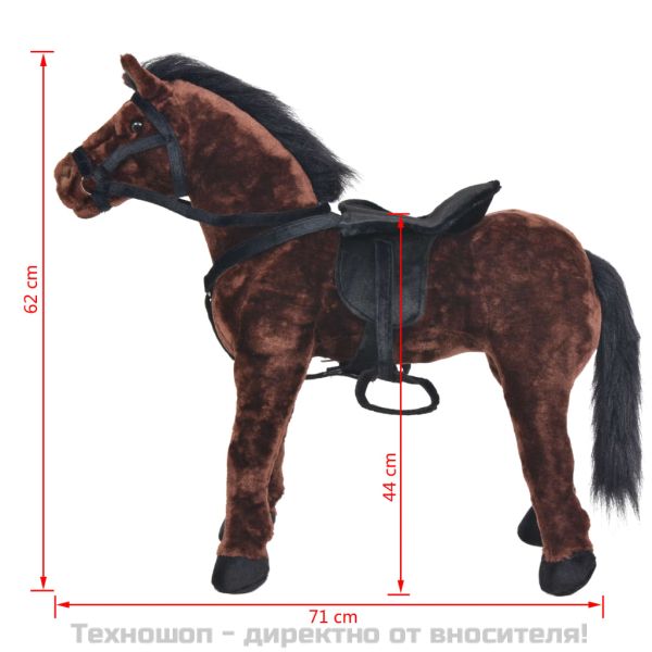 Плюшено детско конче за яздене, тъмнокафяво, XXL