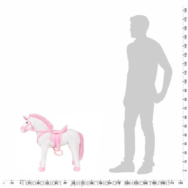 Плюшен еднорог за езда бяло и розово XXL