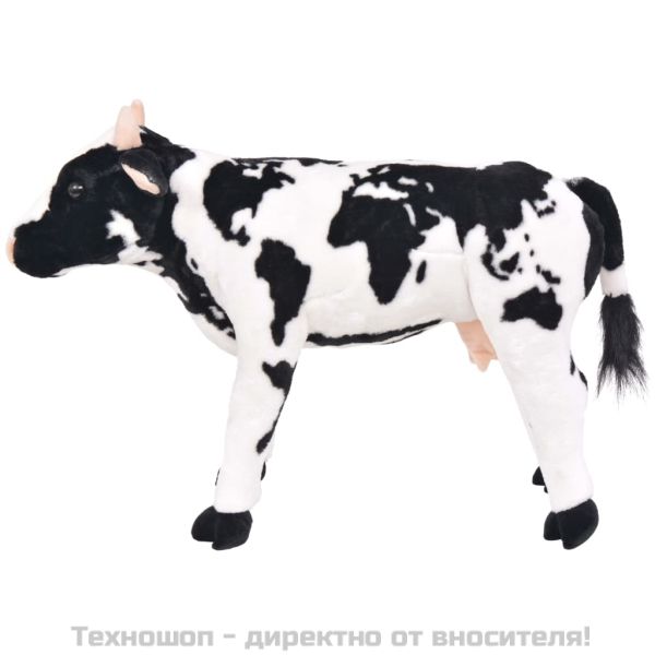 Плюшена детска кравичка за яздене черно и бяло XXL