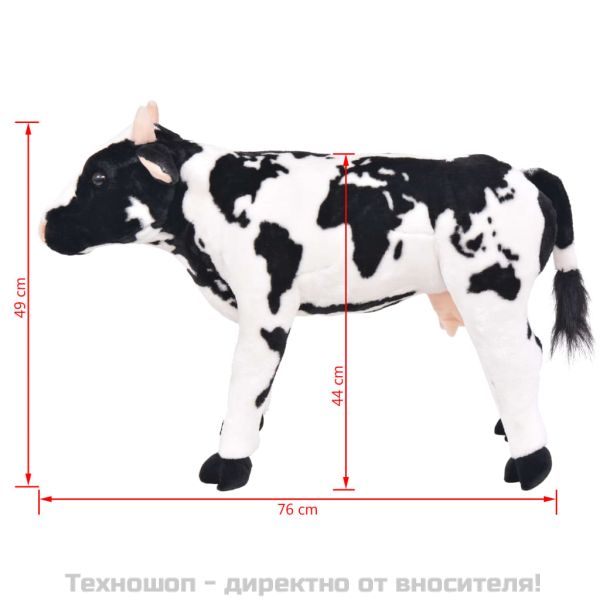 Плюшена детска кравичка за яздене черно и бяло XXL