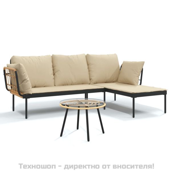 Градински комплект от 3 части с бежови възглавници полиратан