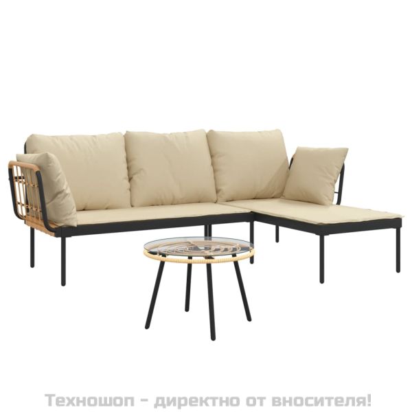 Градински комплект от 3 части с бежови възглавници полиратан