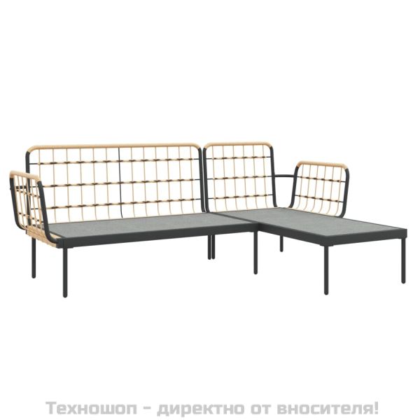 Градински комплект от 3 части с бежови възглавници полиратан