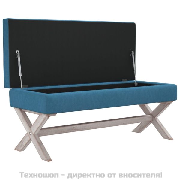 Табуретка за съхранение, синя, 110x45x49 см, кадифе
