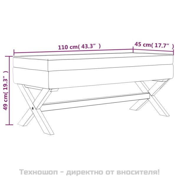 Табуретка за съхранение, синя, 110x45x49 см, кадифе
