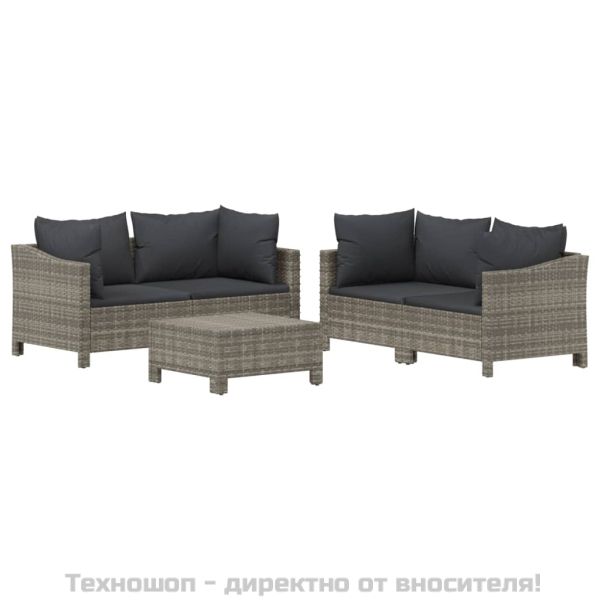 Градински лаундж комплект с възглавници 5 части сив полиратан