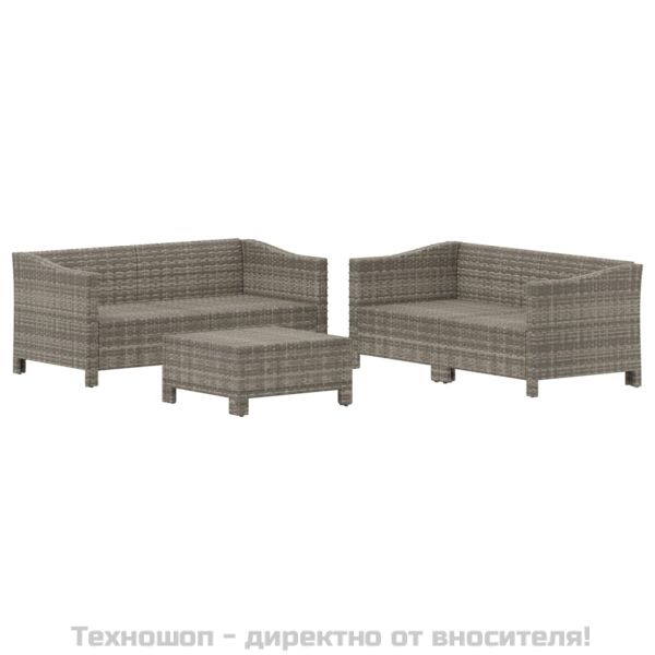 Градински лаундж комплект с възглавници 5 части сив полиратан