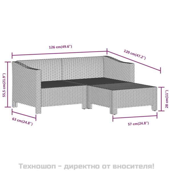 Градински лаундж комплект с възглавници 5 части сив полиратан