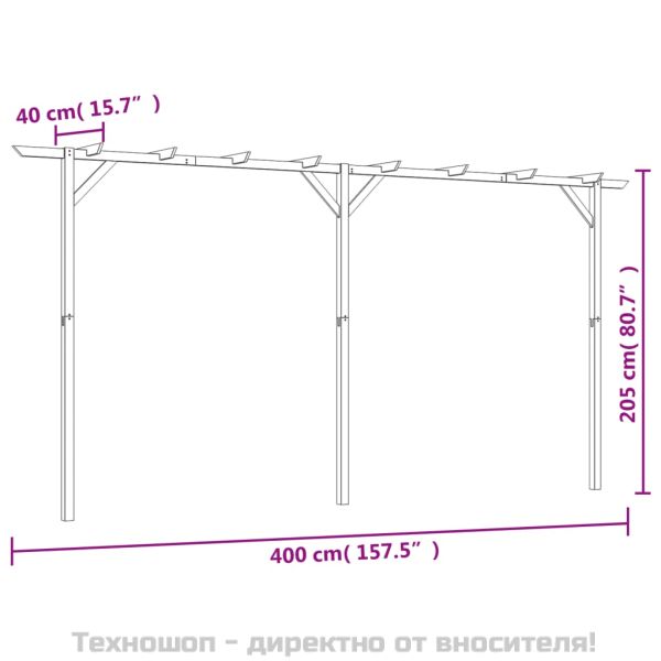 Градинска пергола, 410x40x203 см, дърво