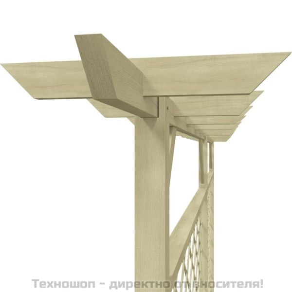 Градинска решетъчна ограда с покрив-пергола, дърво