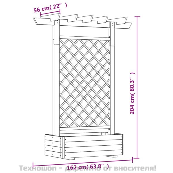 Градинска пергола плантер, 162x56x204 см, дърво