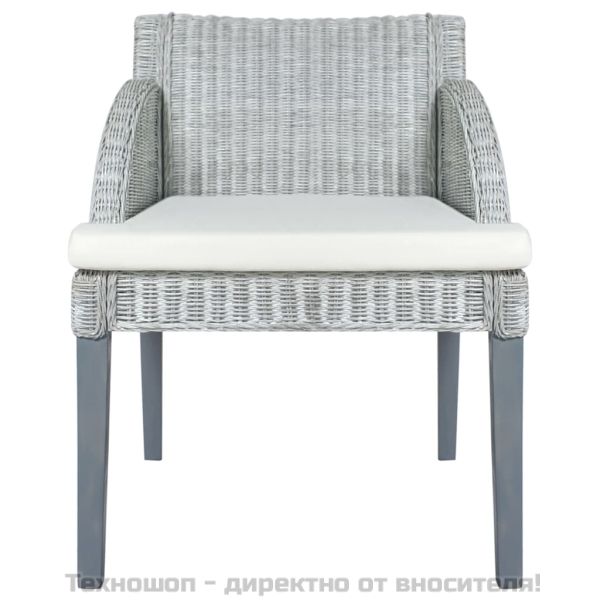 Трапезен стол с възглавница, сив, естествен ратан