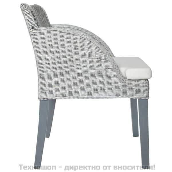 Трапезен стол с възглавница, сив, естествен ратан