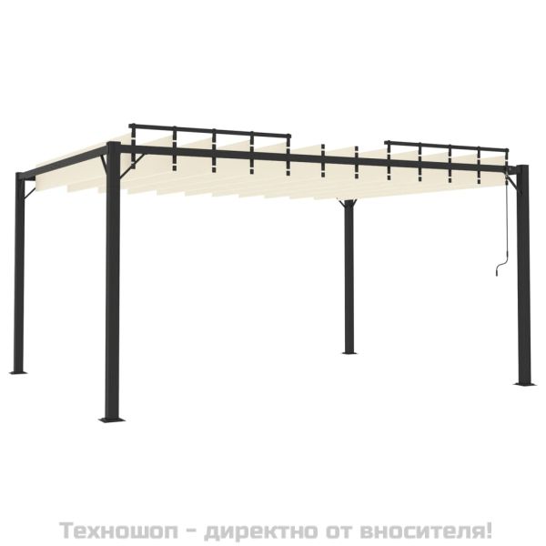 Беседка с жалузен покрив, 3x4 м, кремава, плат и алуминий