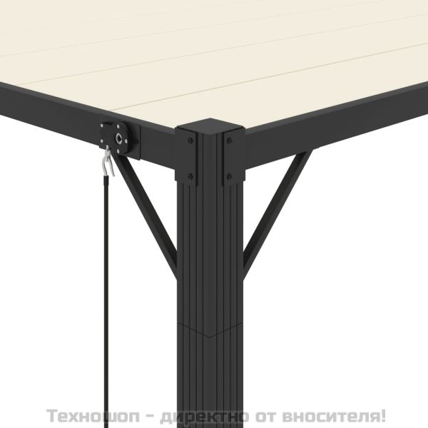 Беседка с жалузен покрив, 3x4 м, кремава, плат и алуминий