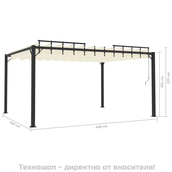 Беседка с жалузен покрив, 3x4 м, кремава, плат и алуминий