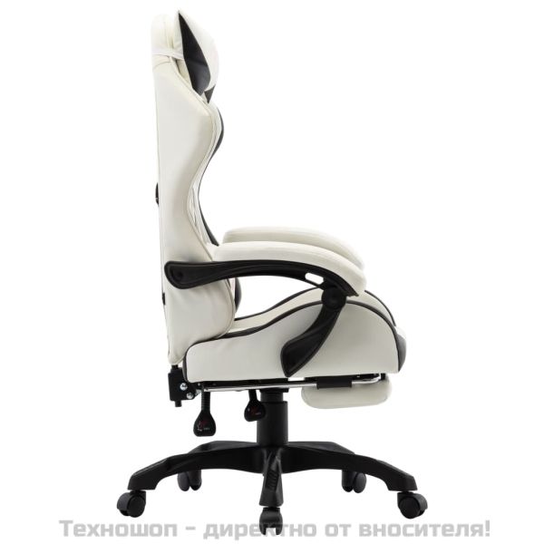 Геймърски стол с подложка за крака черно/бяло изкуствена кожа