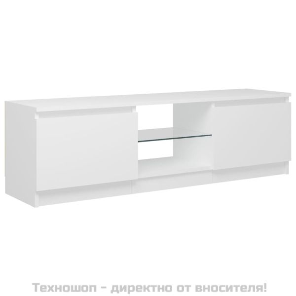 ТВ шкаф с LED осветление, бял, 120x30х36 см