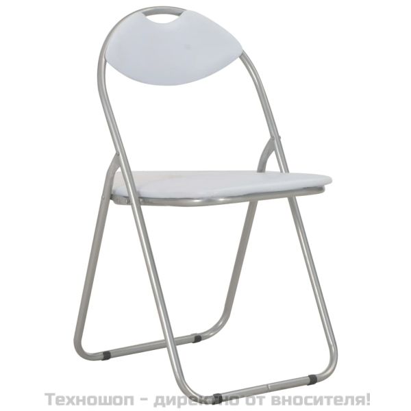 Сгъваеми трапезни столове, 4 бр, бели, изкуствена кожа