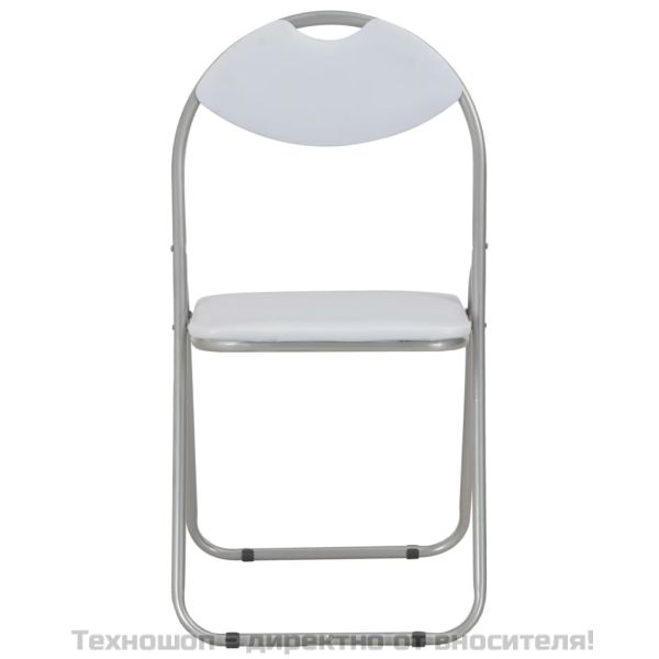 Сгъваеми трапезни столове, 4 бр, бели, изкуствена кожа