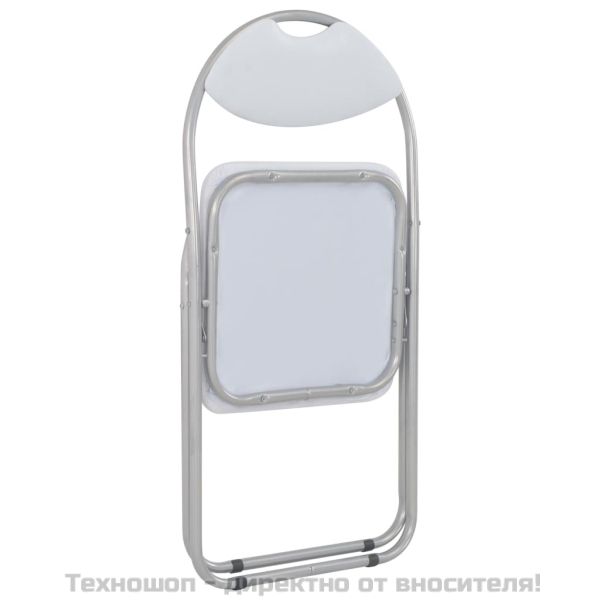 Сгъваеми трапезни столове, 4 бр, бели, изкуствена кожа