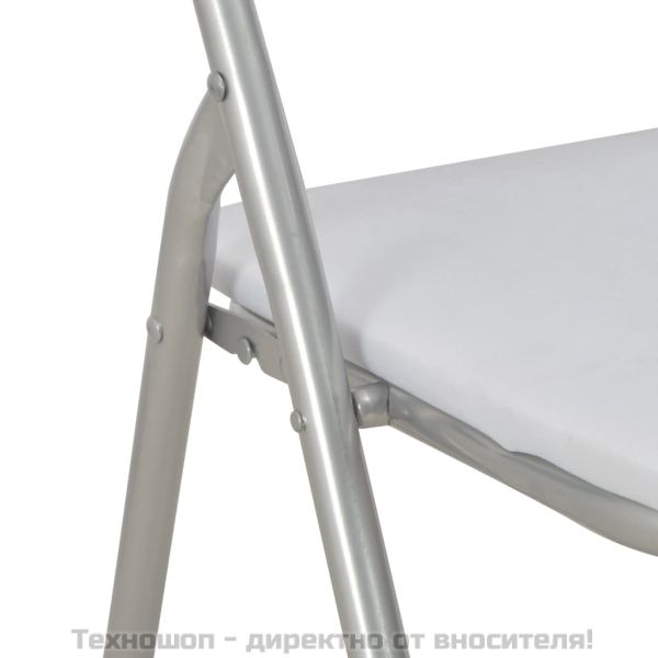 Сгъваеми трапезни столове, 4 бр, бели, изкуствена кожа