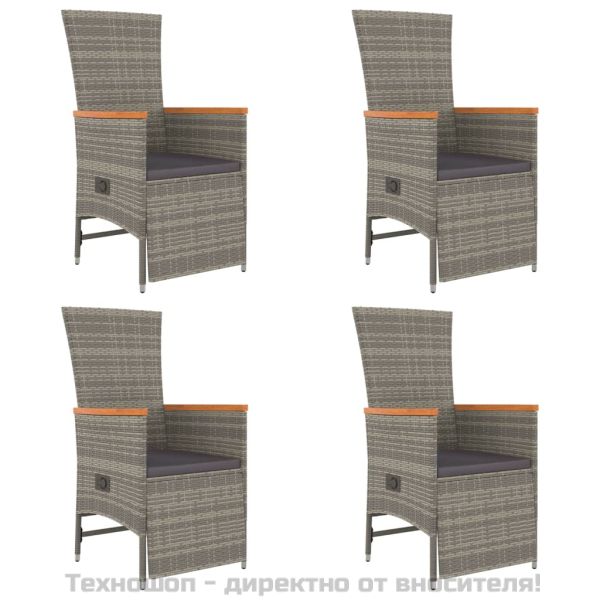 Градински трапезен комплект 5 части с възглавници сив полиратан
