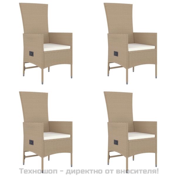 Градински комплект с възглавници, 5 части, бежов полиратан