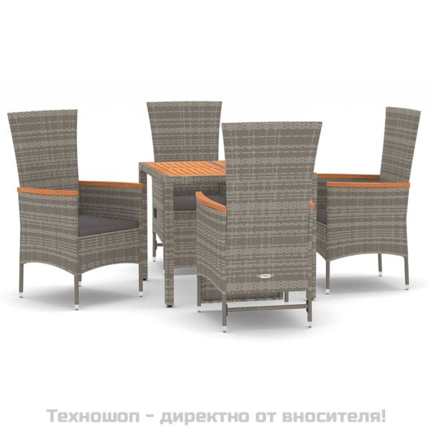 Градински трапезен комплект 5 части с възглавници сив полиратан