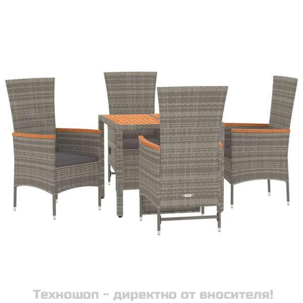 Градински трапезен комплект 5 части с възглавници сив полиратан