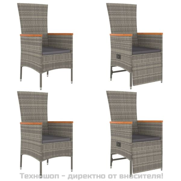 Градински трапезен комплект 5 части с възглавници сив полиратан