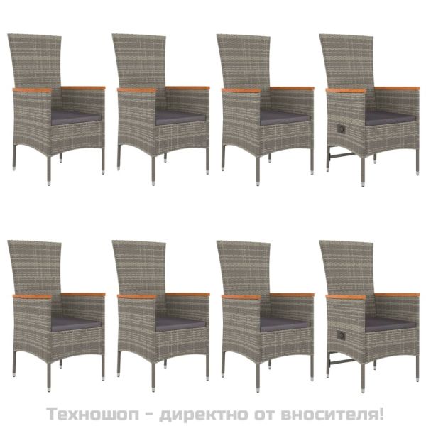 Градински трапезен комплект 9 части с възглавници сив полиратан