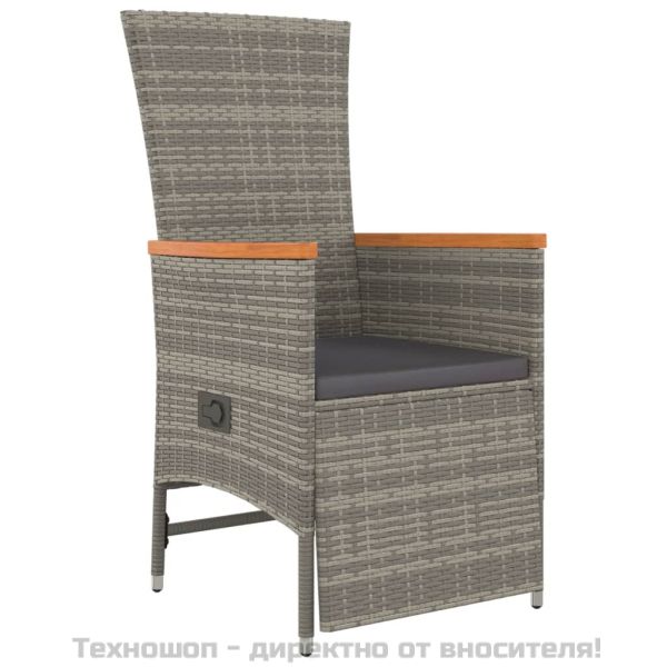 Градински трапезен комплект 9 части с възглавници сив полиратан