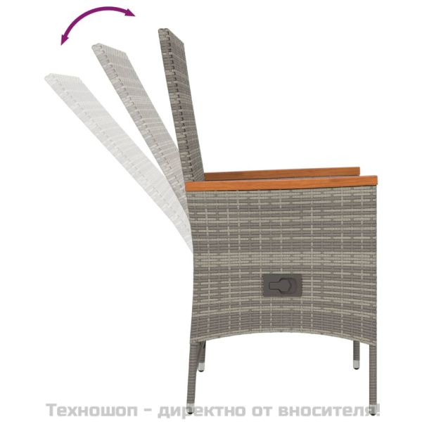 Градински трапезен комплект 5 части с възглавници сив полиратан