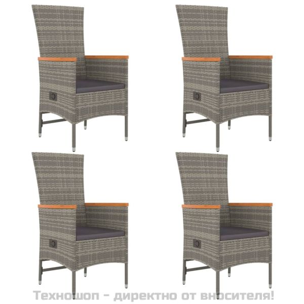 Градински трапезен комплект 5 части с възглавници сив полиратан
